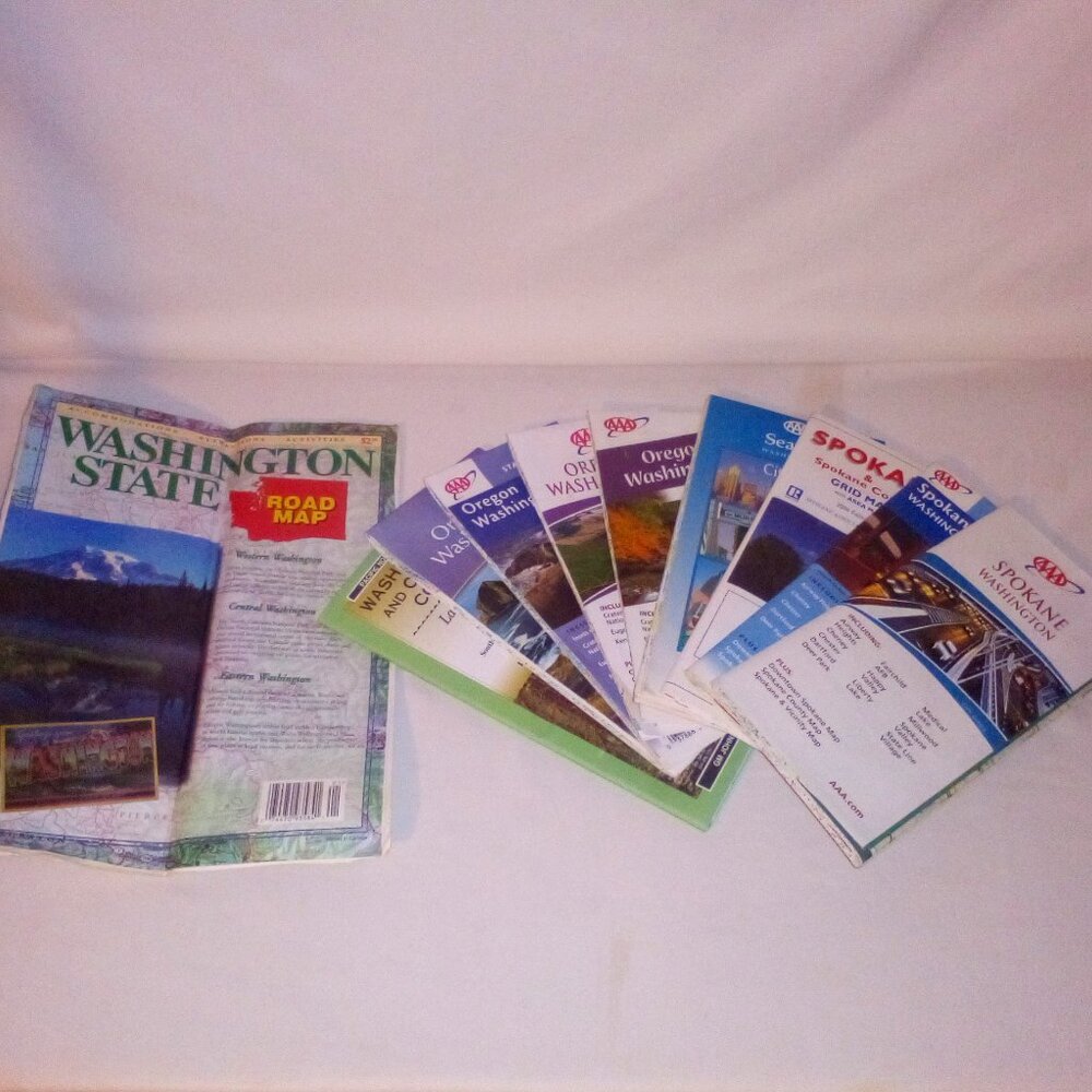 Washington & Oregon State Road Map Bundle (10):  Paper Maps.  Great Condition